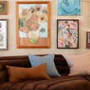 Bambury Eva Blue Square Cushion featuring stitched geometric pattern in soft blue tone.