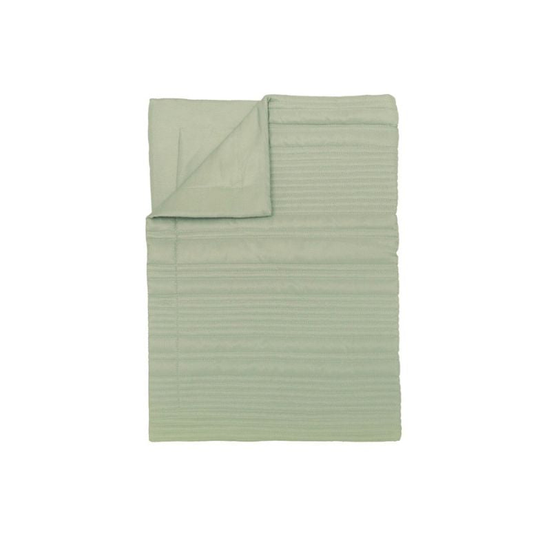 Sage quilted bed runner by Bambury in packaging, ready for styling.