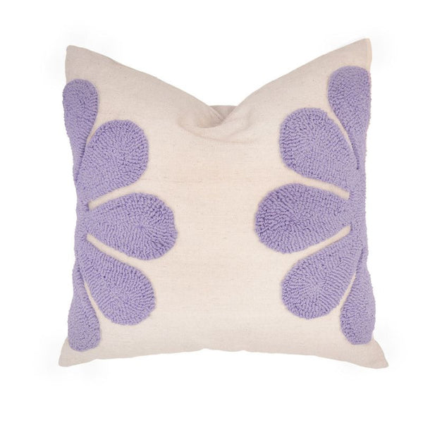 Soft cotton cushion with lilac floral accents for a modern, playful look.