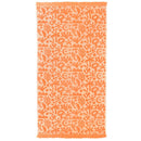 Peach-coloured beach towel with fringe edge and soft velour finish, perfect for summer.