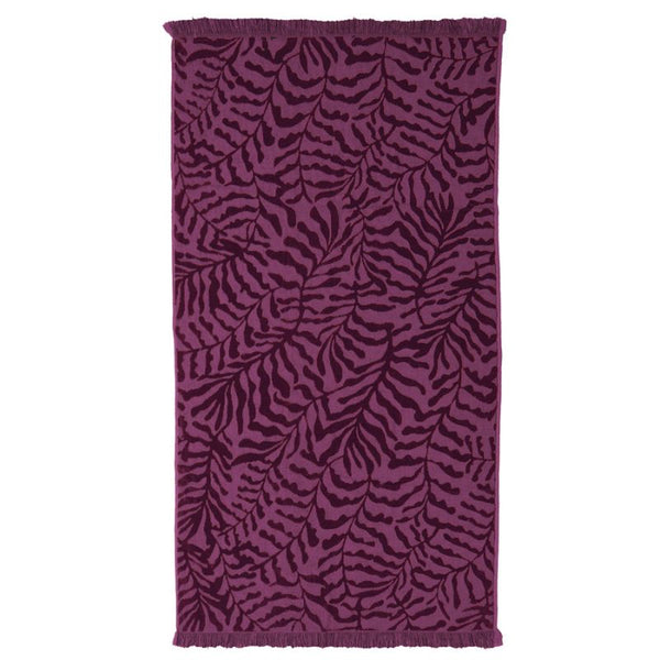 Bambury HiLo Nori Berry Beach Towel featuring a raised textured leaf pattern in rich berry tones.