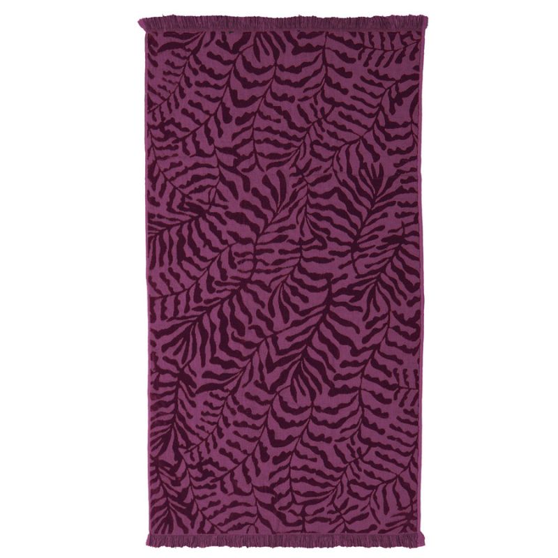 Bambury HiLo Nori Berry Beach Towel featuring a raised textured leaf pattern in rich berry tones.