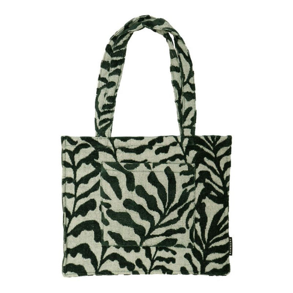 Close-up of the soft green and black cotton jacquard fabric on the Bambury HiLo Nori Tote Bag.