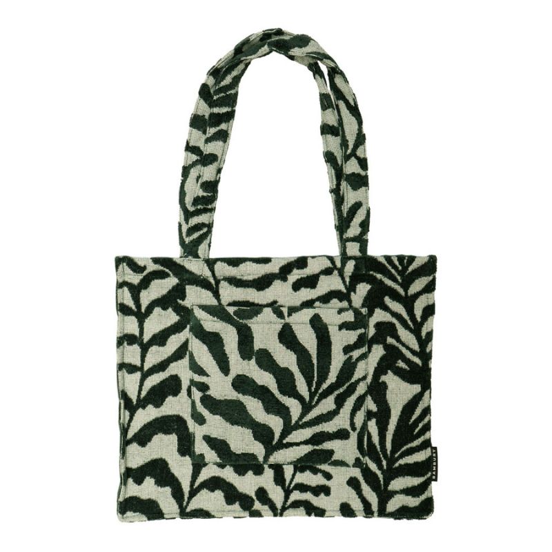 Close-up of the soft green and black cotton jacquard fabric on the Bambury HiLo Nori Tote Bag.