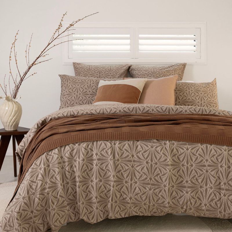 Bambury Huxley Brown European Pillowcase in soft brown cotton jacquard with geometric pattern.