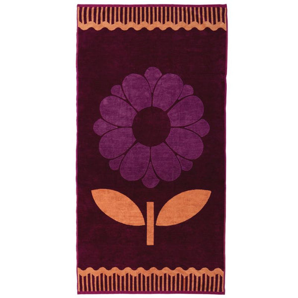 Bambury Jacquard Dana Beach Towel laid flat showing full retro flower motif.