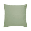 Close-up of sage green linen European pillowcase showing relaxed, natural texture.