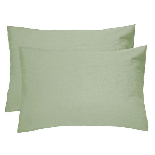 Bambury Linen Sage Pillowcase Pair made from 100% linen in soft green tones.