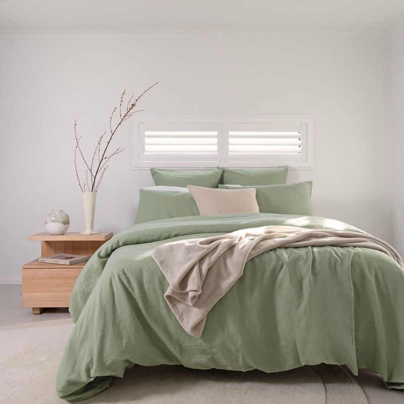 Bambury Linen Sage Pillowcase Pair made from 100% linen in soft green tones.