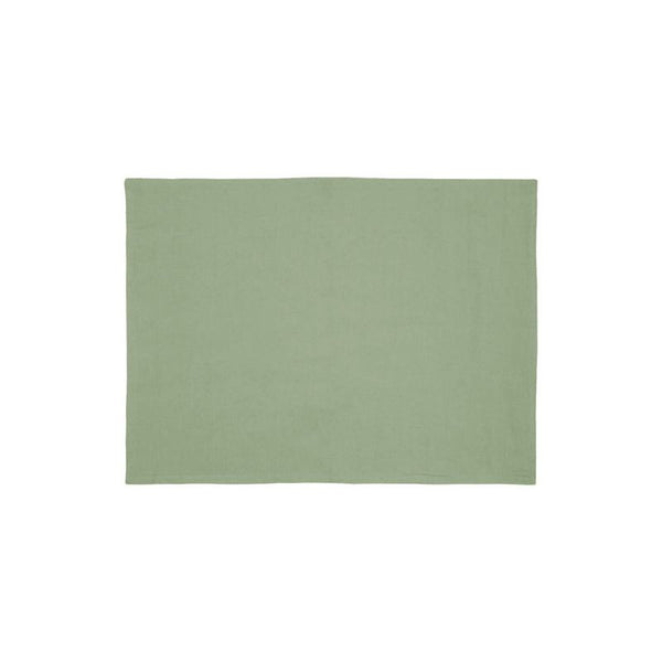 Close-up of soft French flax linen fabric in sage green.