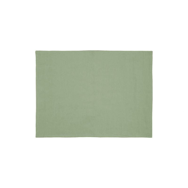 Close-up of soft French flax linen fabric in sage green.