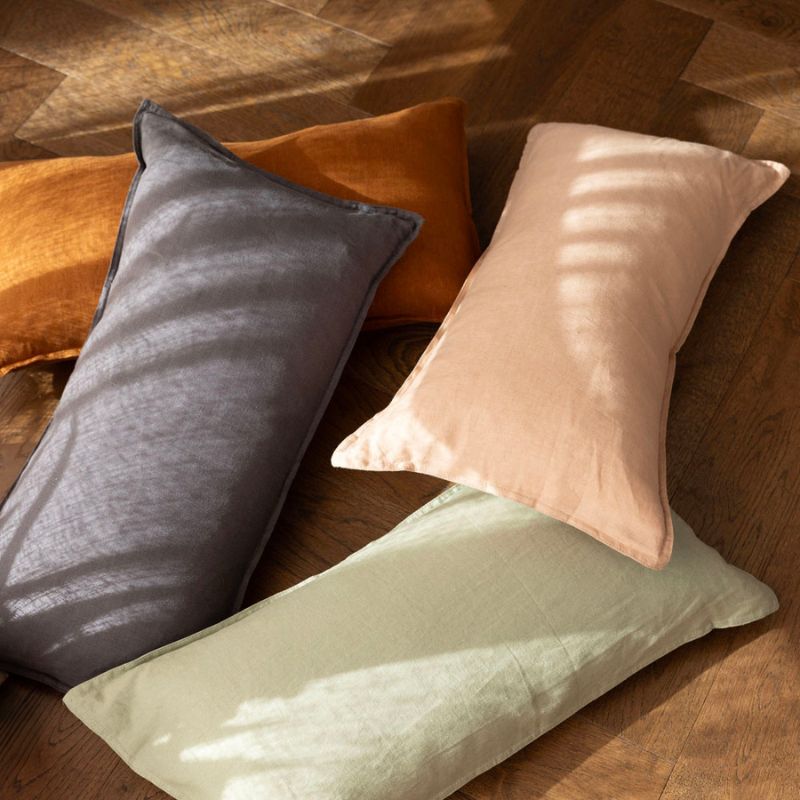 Bambury Linen Sage Rectangle Cushion made from 100% linen in soft green.