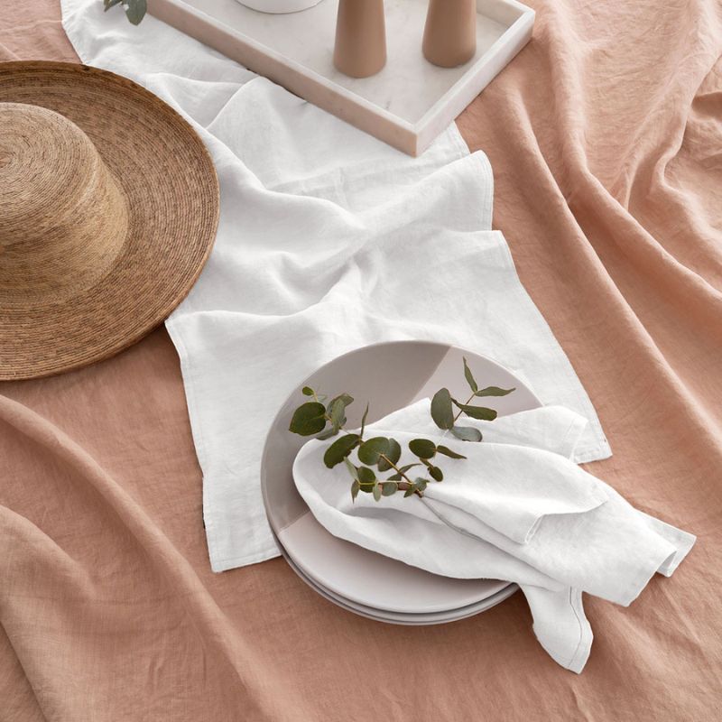 Close-up of soft French flax linen fabric in white.