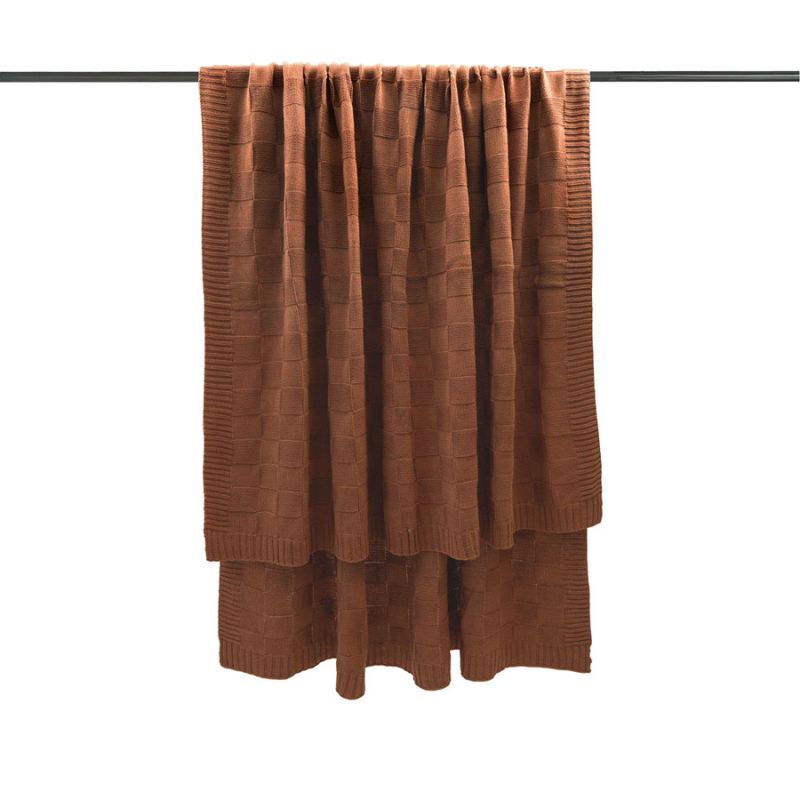 Warm-toned knitted throw blanket in biscuit colour by Bambury, styled for everyday comfort.