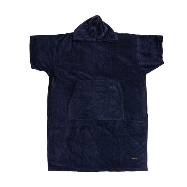 Close-up of soft navy cotton towelling fabric on Bambury Wylie Poncho.