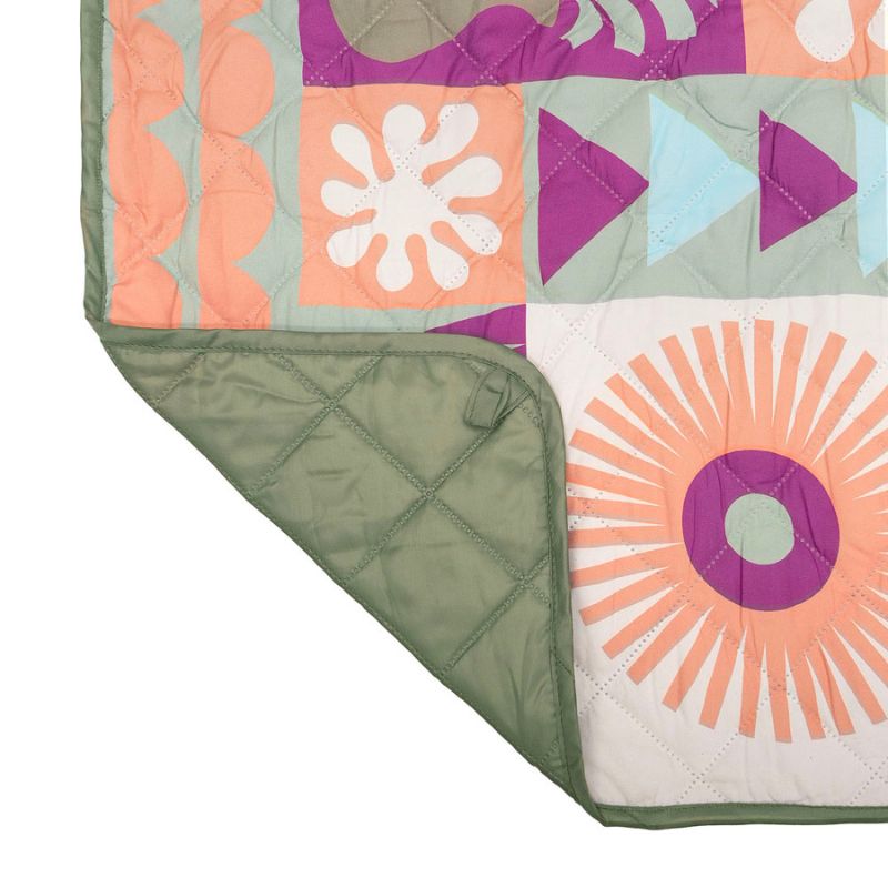 Close-up of quilted corner detail and water-resistant backing.
