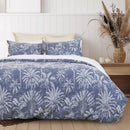 Textured blue quilt cover adding a tropical, relaxed feel to the room.