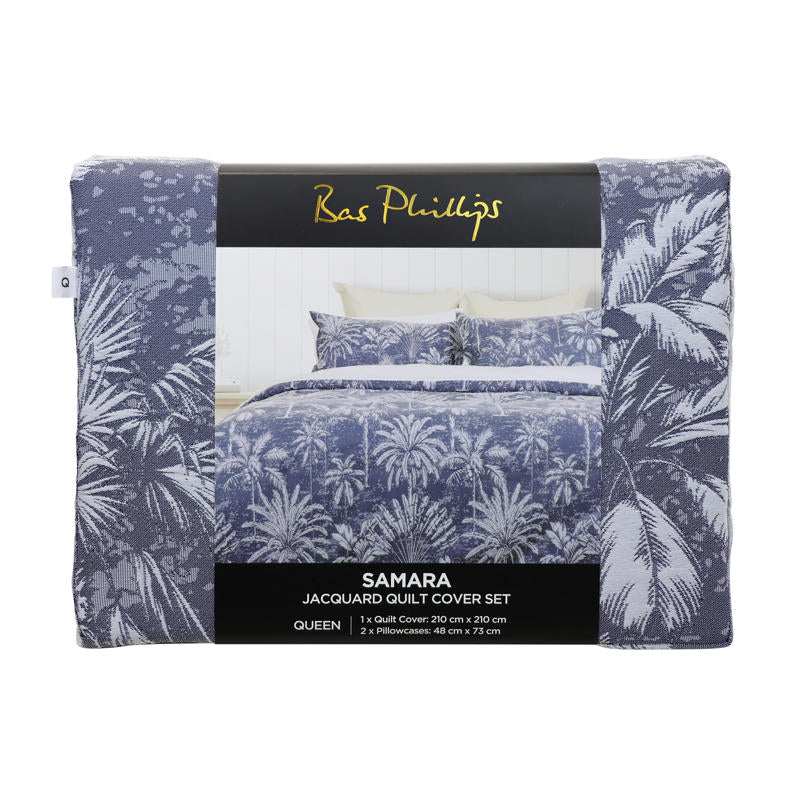 Textured blue quilt cover adding a tropical, relaxed feel to the room.