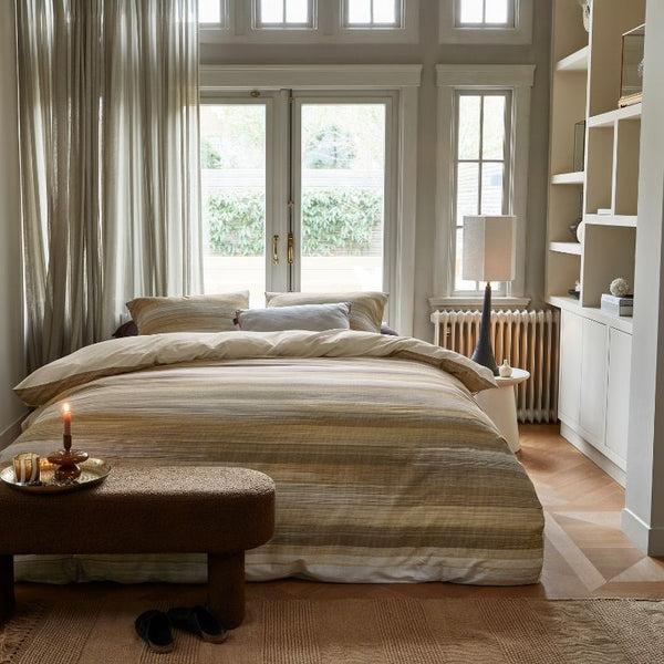Bedding House Elie Natural Quilt Cover Set with striped neutral design.