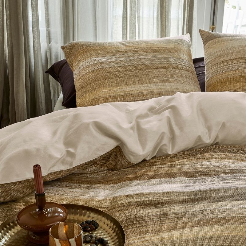 Bedding House Elie Natural Quilt Cover Set with striped neutral design.