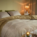 Bedding House Sanna Gold Quilt Cover Set with subtle pattern and warm tones.