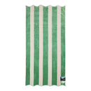 Soft striped cotton beach towel in pistachio and cream with scalloped edge detail