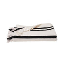 Lightweight striped cotton beach towel with fringed ends in black and cream