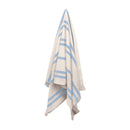 Lightweight striped cotton beach towel with periwinkle and cream tones