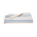 Lightweight striped cotton beach towel with periwinkle and cream tones