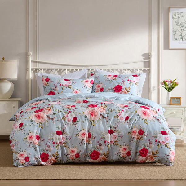 Delicate pastel blue base brightens your bedroom and complements a range of interior styles from classic to modern.