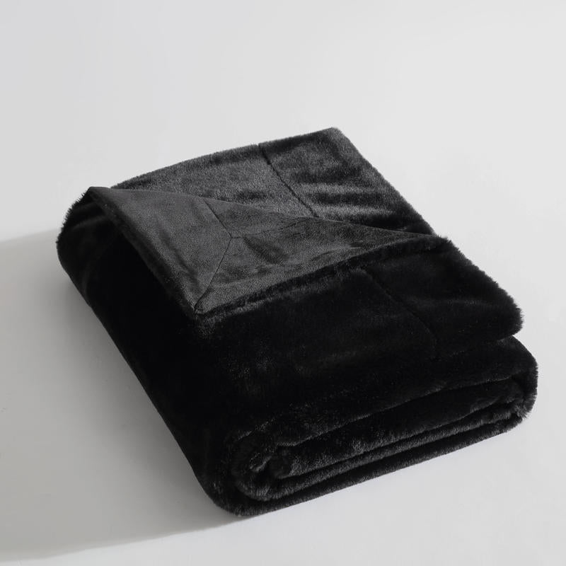 Reversible faux fur throw showing plush front and smooth backing