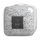 Faux fur comforter set in silver tone with matching pillowcases.