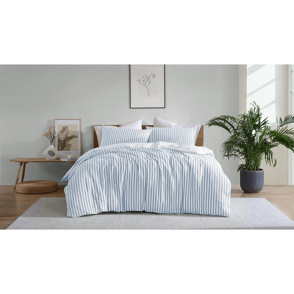 Classic blue and white stripes evoke relaxed coastal charm and timeless appeal.