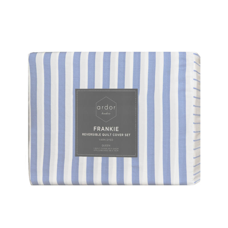 Classic blue and white stripes evoke relaxed coastal charm and timeless appeal.