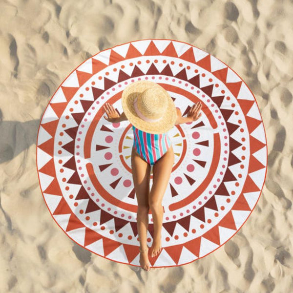 Reversible with two designs: a warm clay-toned leaf print and a bold geometric pattern.
