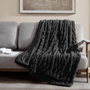 Luxurious black faux fur throw adding warmth and style to home décor.