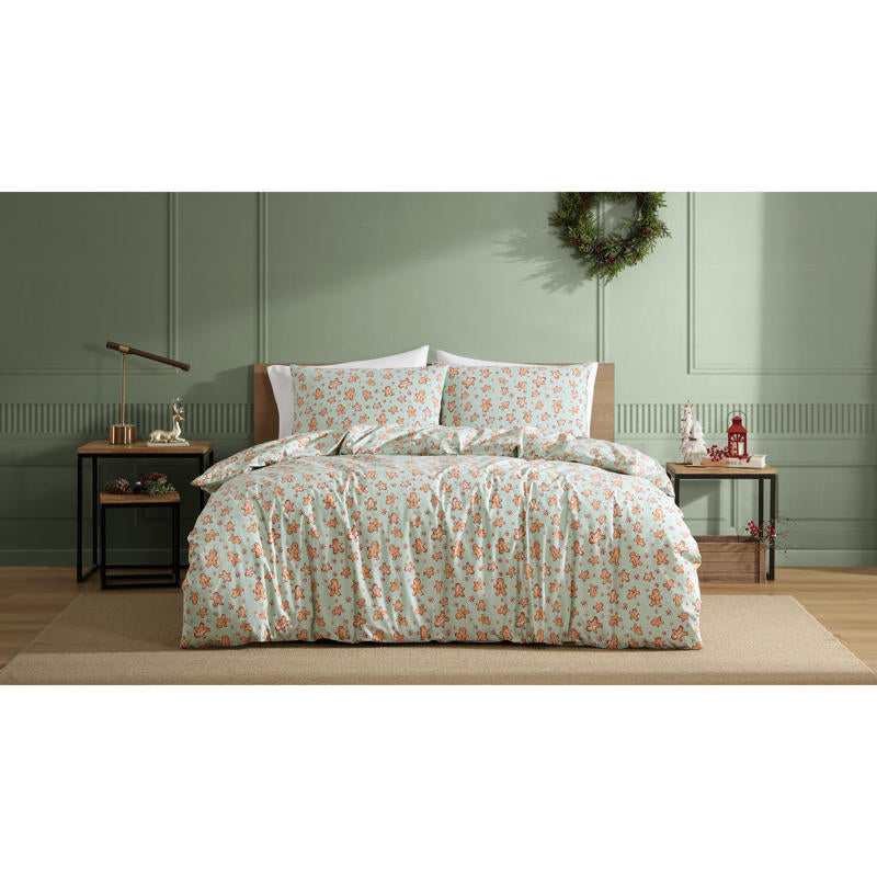 Festive quilt cover set creating a cheerful Christmas-themed bedroom.