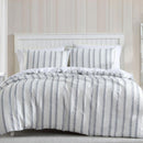 Close-up of textured blue and white stripe design on the Miles Quilt Cover fabric.