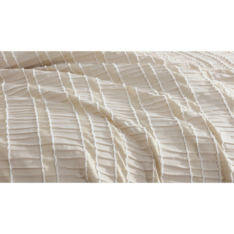 Textured stripe design adds a beautiful sense of depth and relaxed sophistication.