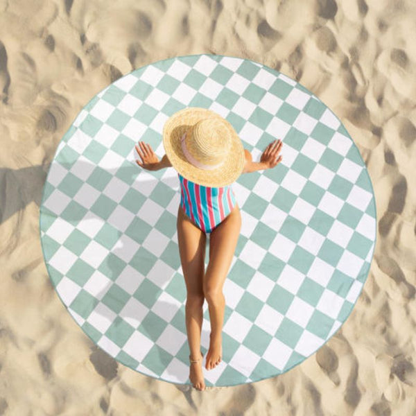 Reversible design with a chic sage check and neutral geometric pattern for two stylish looks in one.