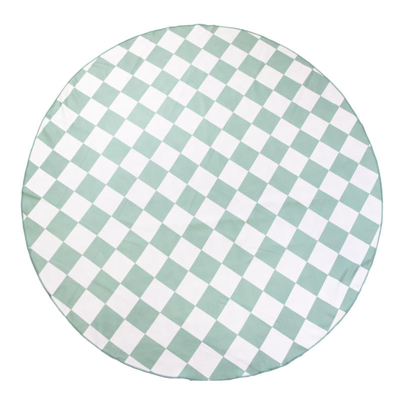 Reversible design with a chic sage check and neutral geometric pattern for two stylish looks in one.