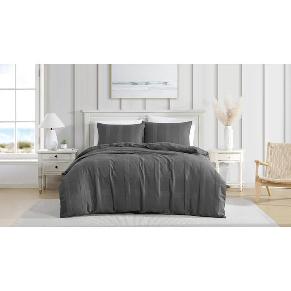 Ardor Shiloh Charcoal Textured Quilt Cover Set styled in a modern white bedroom.