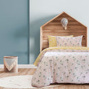 Kids bedroom styled with Jelly Bean Seagulls Pink Quilt Cover and yellow reverse.