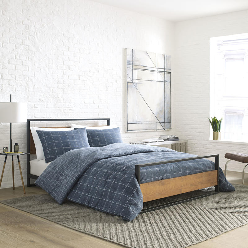 Kenneth Cole Holden Grid Indigo Quilt Cover Set