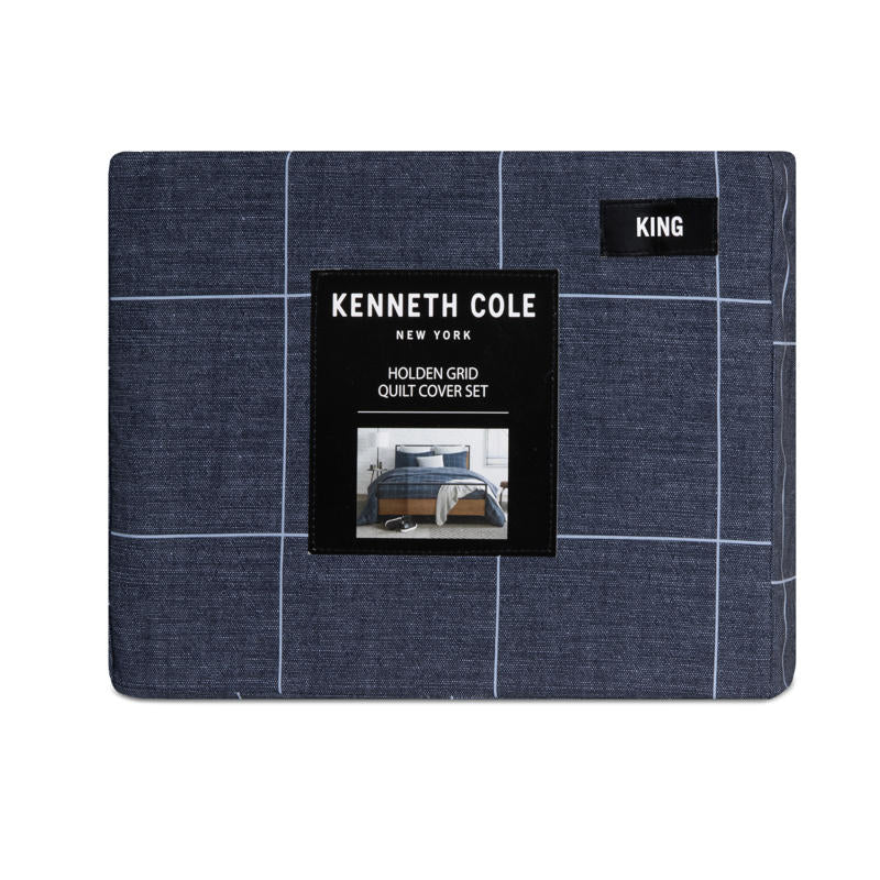 Kenneth Cole Holden Grid Indigo Quilt Cover Set