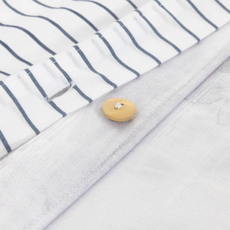 Bedroom styled with Lacoste L Shadow Quilt Cover Set in soft blue and grey tones