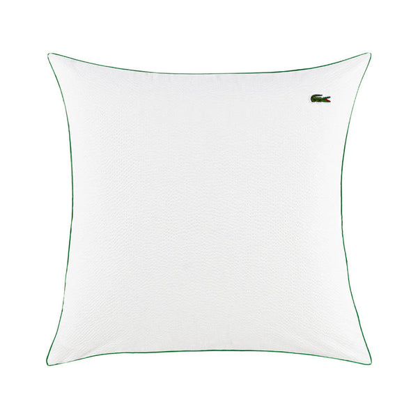 Lacoste L Tamis Blanc European Pillowcase in crisp white with green piping.
