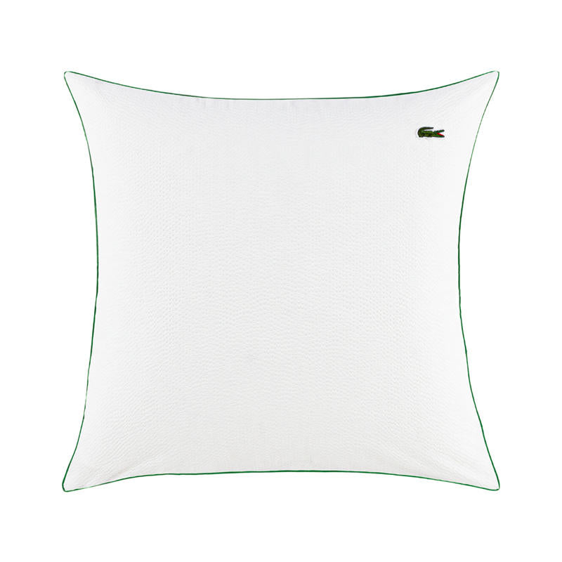 Lacoste L Tamis Blanc European Pillowcase in crisp white with green piping.