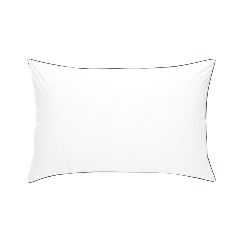 Close up of Lacoste L Tamis Blanc Pillowcase texture and embroidered logo.