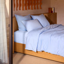 Lacoste L Tamis Sky Quilt Cover Set in soft blue with white piping and embroidered logo